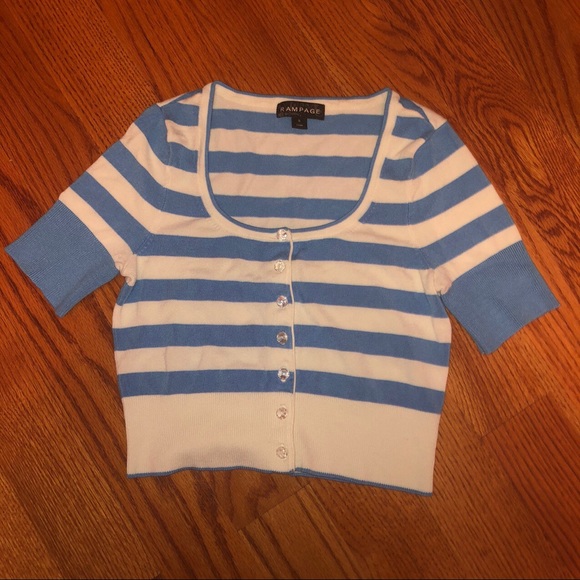BLUE AND WHITE STRIPED 2000s SHIRT - Picture 3 of 4
